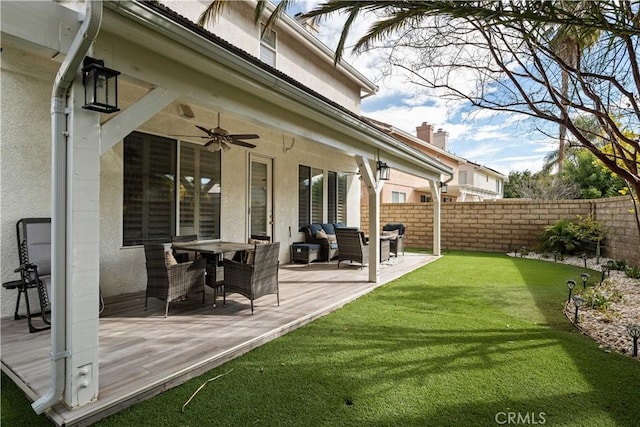 23718 Hathaway Dr, Valencia, CA 91354 - view of yard featuring ceiling fan, outdoor dining space, and a patio area