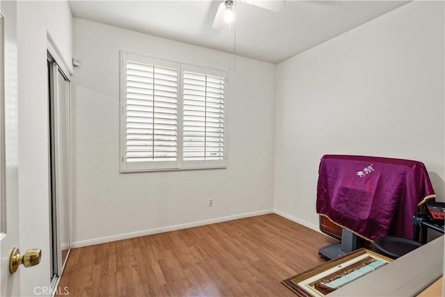 23718 Hathaway Dr, Valencia, CA 91354 - home office featuring wood finished floors, ceiling fan, and baseboards
