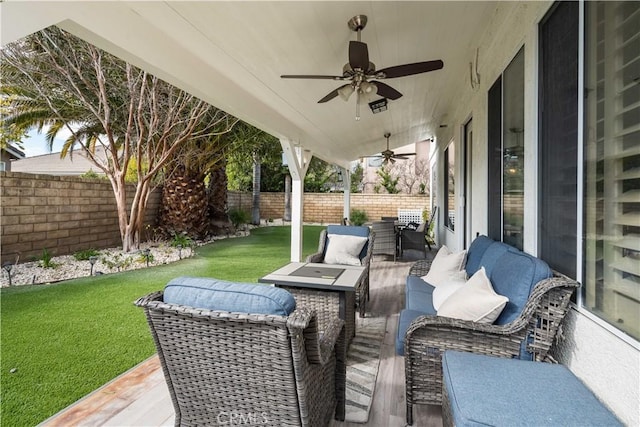 23718 Hathaway Dr, Valencia, CA 91354 - view of patio featuring ceiling fan and an outdoor hangout area