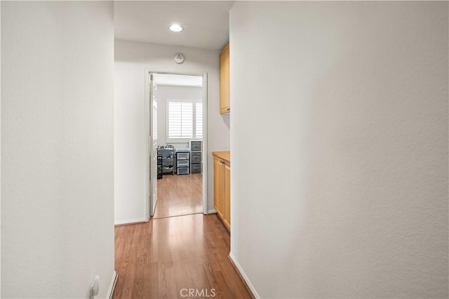 23718 Hathaway Dr, Valencia, CA 91354 - hall featuring light wood-type flooring, baseboards, and recessed lighting