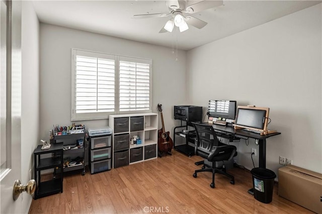 23718 Hathaway Dr, Valencia, CA 91354 - office area featuring wood finished floors and a ceiling fan