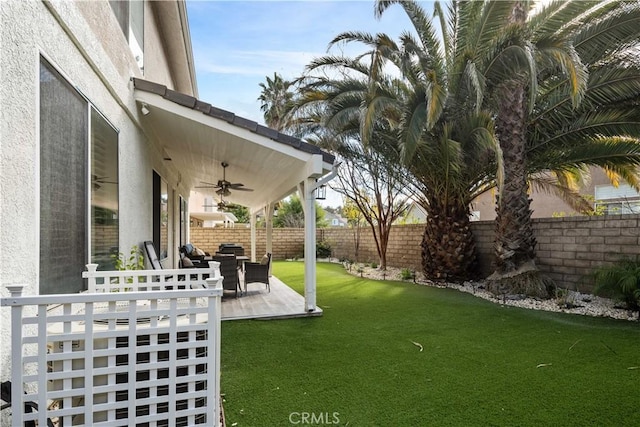 23718 Hathaway Dr, Valencia, CA 91354 - view of yard featuring a ceiling fan and a patio area