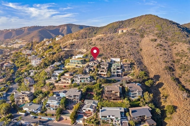 aerial view featuring a residential view and a mountain view