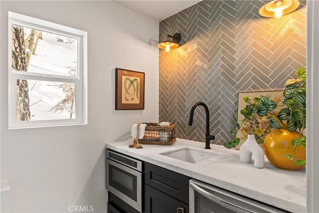 1149 Scenic Way, Rimforest, CA 92378 - bar area featuring a sink, stainless steel microwave, and wine cooler