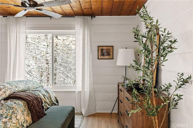 1149 Scenic Way, Rimforest, CA 92378 - sitting room with light wood finished floors, wood ceiling, ceiling fan, and a wealth of natural light