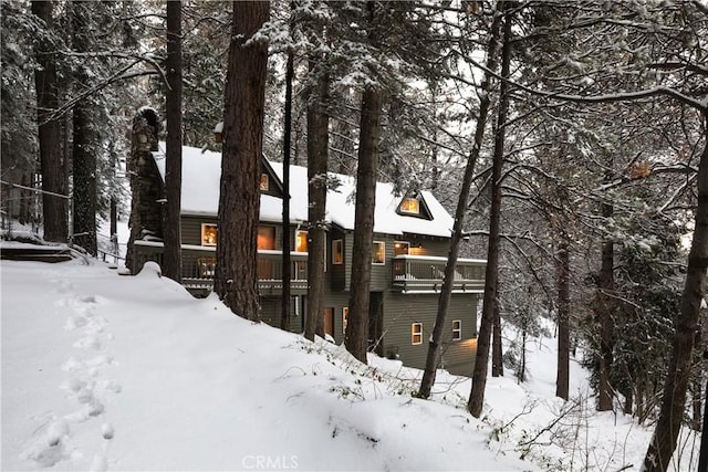1149 Scenic Way, Rimforest, CA 92378 - snow covered property with a chimney
