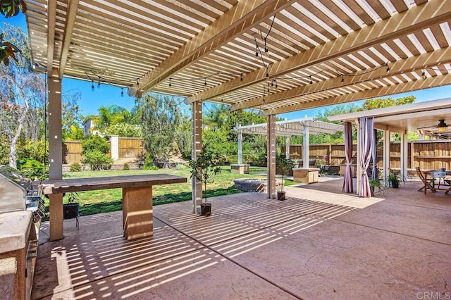 view of patio / terrace with a fenced backyard and a pergola