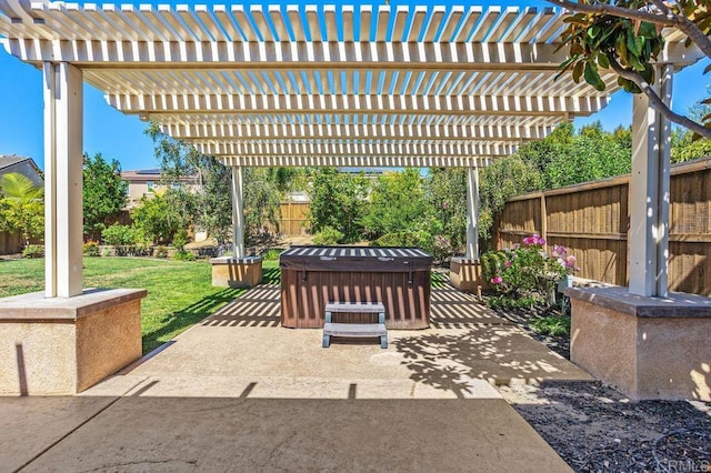 view of patio with a fenced backyard and a pergola