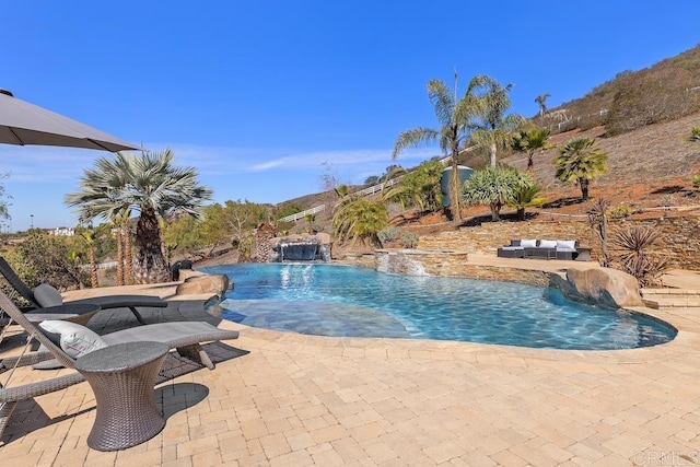 pool with a patio