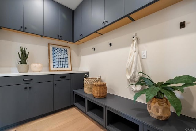 mudroom with light wood-style flooring