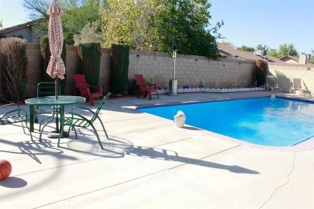 view of pool with a patio area, a fenced backyard, and a fenced in pool