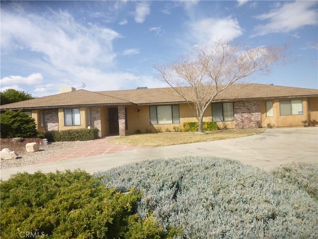 ranch-style house with concrete driveway and brick siding