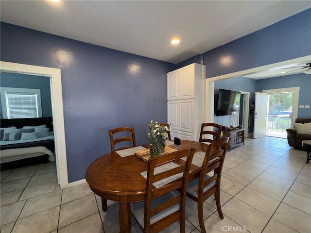 1375 E 46th St, Los Angeles, CA 90011 - dining room featuring light tile patterned floors, baseboards, a ceiling fan, and recessed lighting