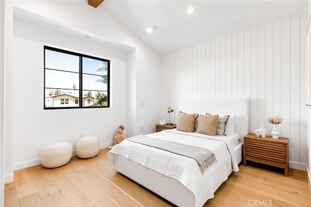 4435 Katherine Ave, Sherman Oaks, CA 91423 - bedroom featuring lofted ceiling, baseboards, recessed lighting, and light wood-style floors