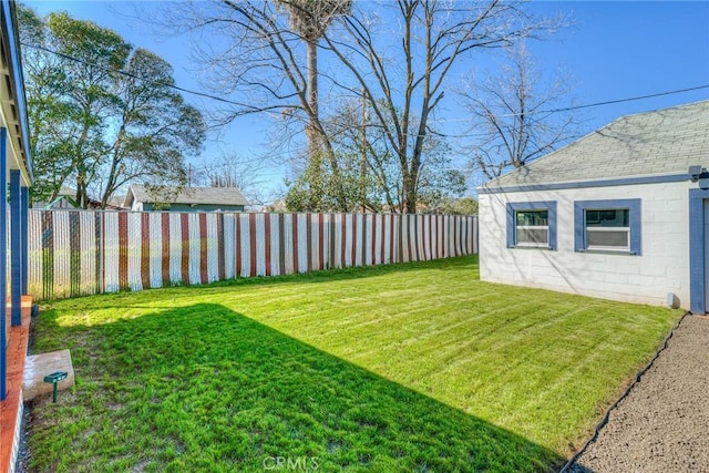 view of yard with a fenced backyard