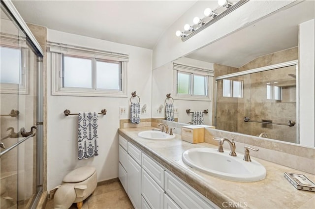 1632 Indus St, Newport Beach, CA 92660 - full bathroom featuring a shower stall, double vanity, and tile patterned flooring