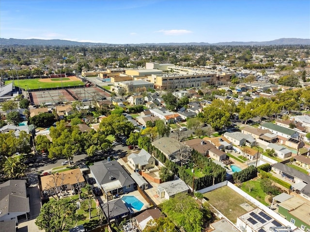 aerial view featuring a residential view and a mountain view