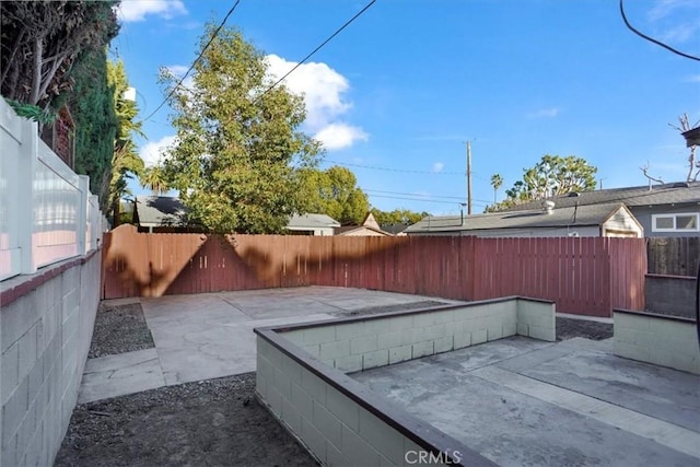 view of yard with a patio area and a fenced backyard