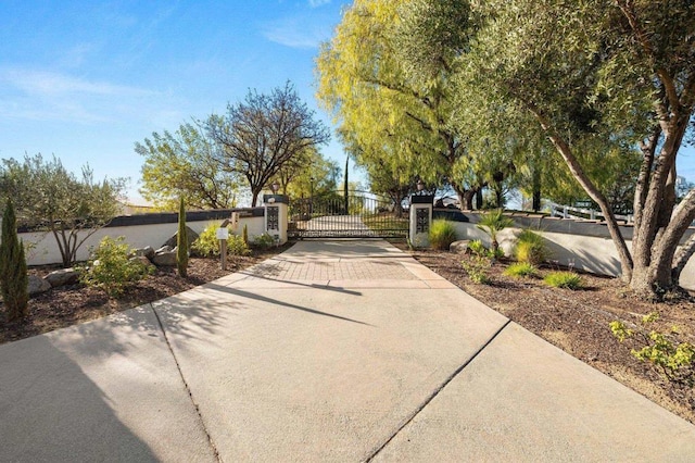 view of property's community featuring fence and a gate