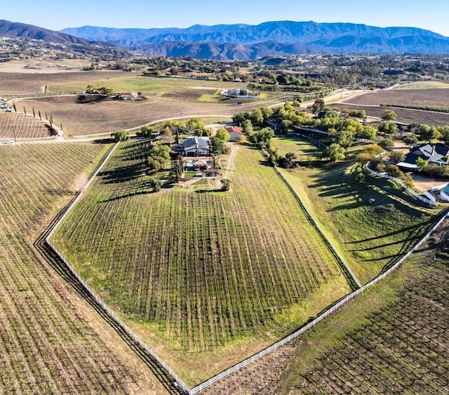 birds eye view of property featuring a rural view and a mountain view