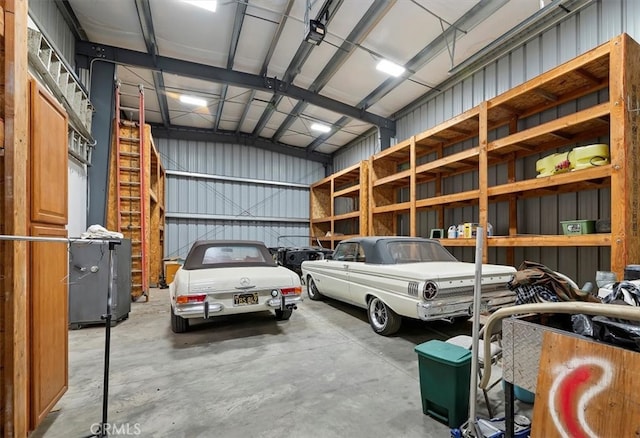 garage with metal wall