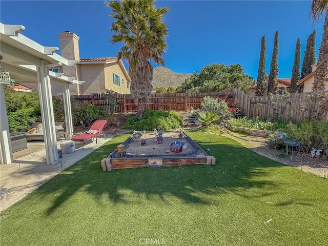 view of yard featuring a patio and a fenced backyard