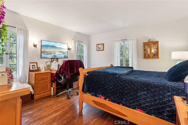 bedroom featuring multiple windows and wood finished floors