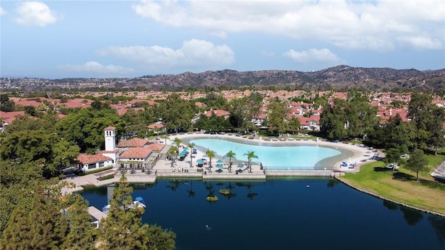 aerial view with a water and mountain view