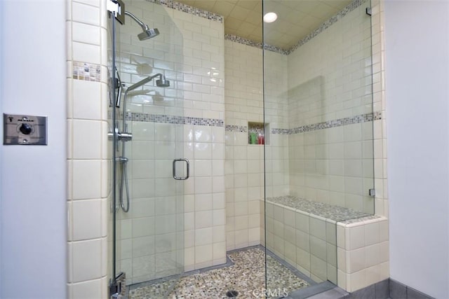 bathroom with a shower stall