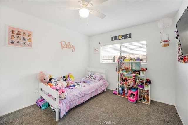 1787 N Ella Mae Ln, San Jacinto, CA 92583 - bedroom with baseboards, carpet floors, and a ceiling fan