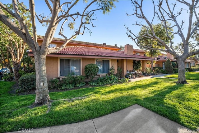 view of front of property featuring a front lawn and stucco siding