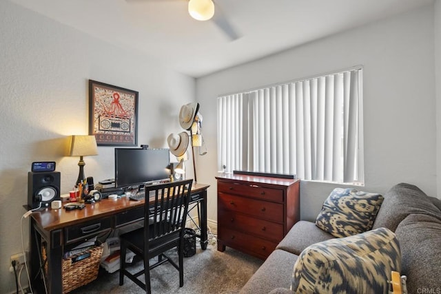 view of carpeted home office