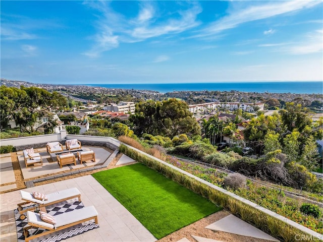 aerial view featuring a water view