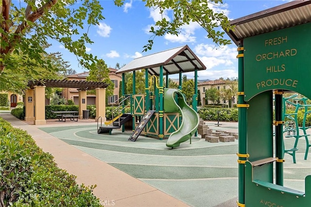 community play area featuring a pergola