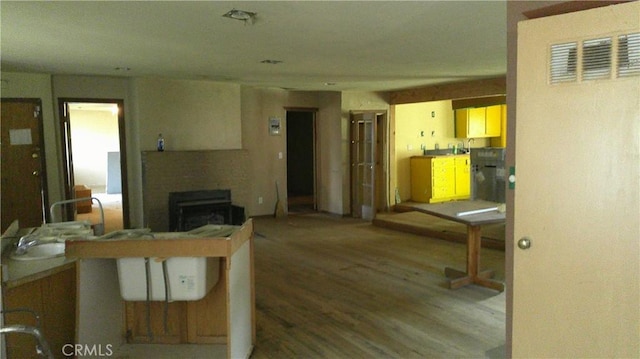 living area featuring a fireplace and wood finished floors