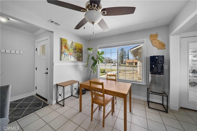 dining room featuring visible vents, baseboards, and light tile patterned floors