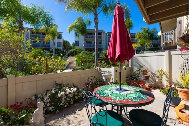 view of patio featuring outdoor dining area and a fenced backyard