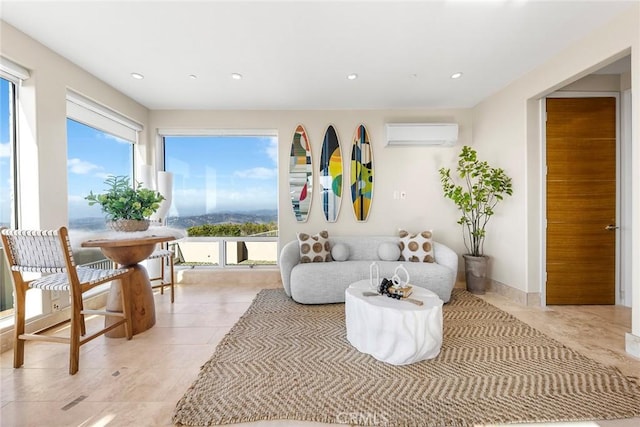 3355 Alta Laguna Blvd, Laguna Beach, CA 92651 - living room featuring a wall unit AC, recessed lighting, and light tile patterned flooring