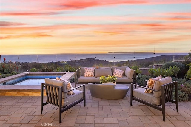 3355 Alta Laguna Blvd, Laguna Beach, CA 92651 - view of patio / terrace featuring a hot tub, a water view, and an outdoor living space