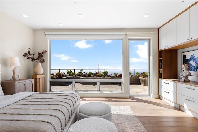 3355 Alta Laguna Blvd, Laguna Beach, CA 92651 - bedroom featuring access to outside, multiple windows, light wood-style floors, and recessed lighting