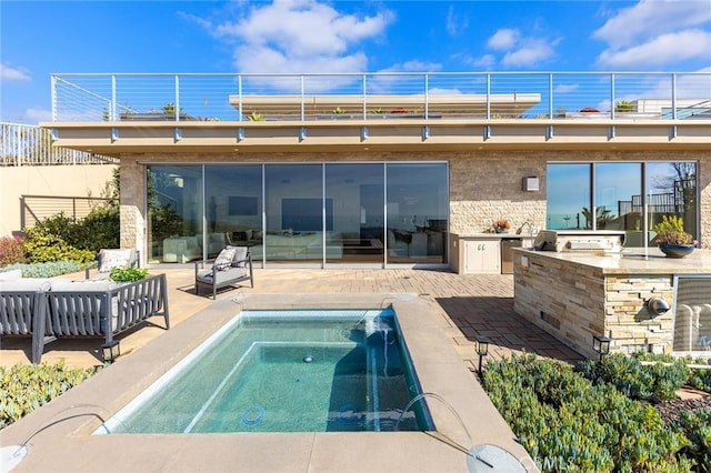 3355 Alta Laguna Blvd, Laguna Beach, CA 92651 - rear view of house featuring area for grilling, a patio, an outdoor hangout area, and a balcony