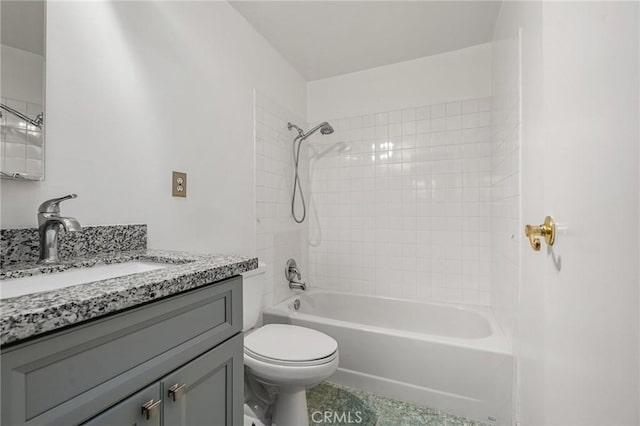 full bath with toilet, shower / tub combination, and vanity