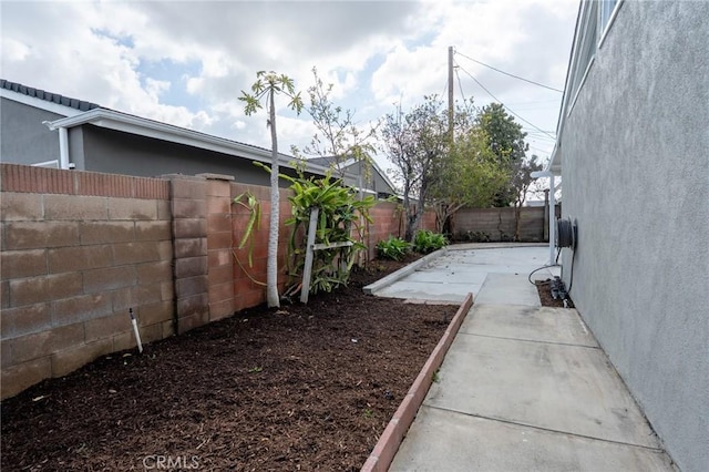 view of yard with a patio area and a fenced backyard