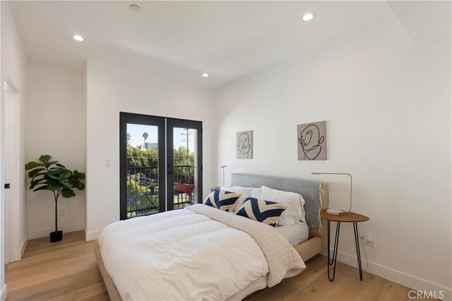 1903 N Stoke Ln, Los Angeles, CA 90068 - bedroom featuring baseboards, light wood-style floors, access to outside, and recessed lighting