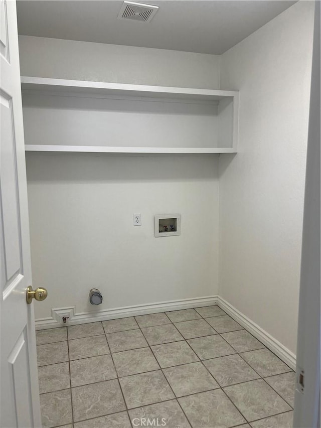 washroom featuring light tile patterned floors, hookup for a washing machine, visible vents, hookup for an electric dryer, and laundry area