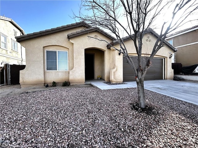 13275 Lone Pine Ct, Hesperia, CA 92344 - view of front of property with driveway, a tiled roof, an attached garage, and stucco siding