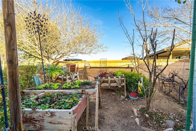 view of yard with fence and a garden