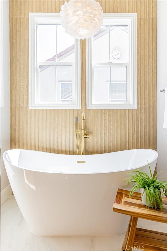 full bathroom featuring a freestanding bath