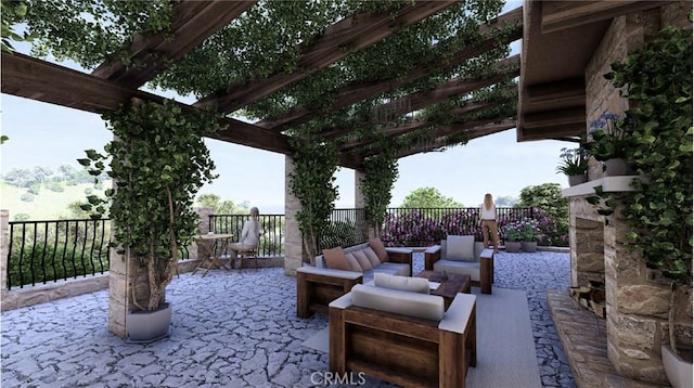 view of patio with an outdoor hangout area and a pergola