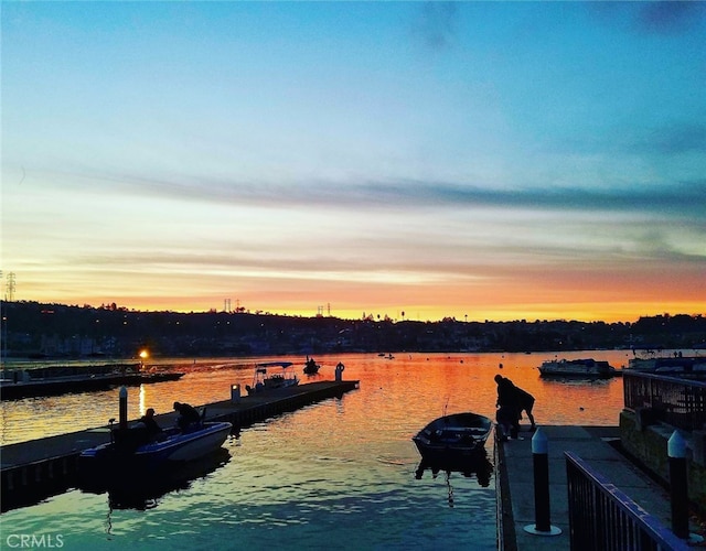 view of dock featuring a water view